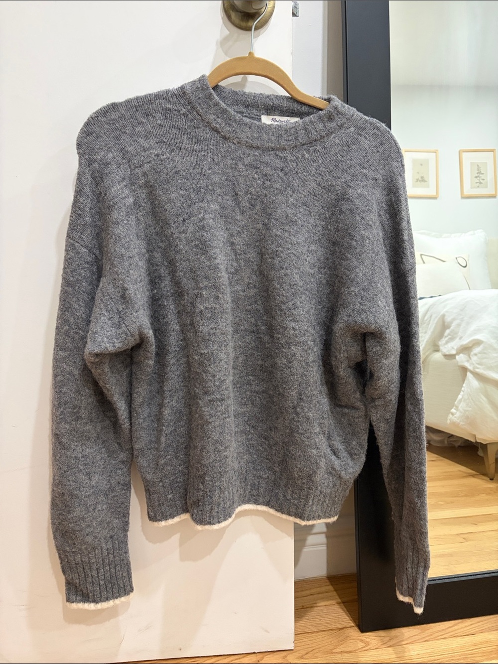 Madewell Gray Crewneck Sweater with Contrast Trim